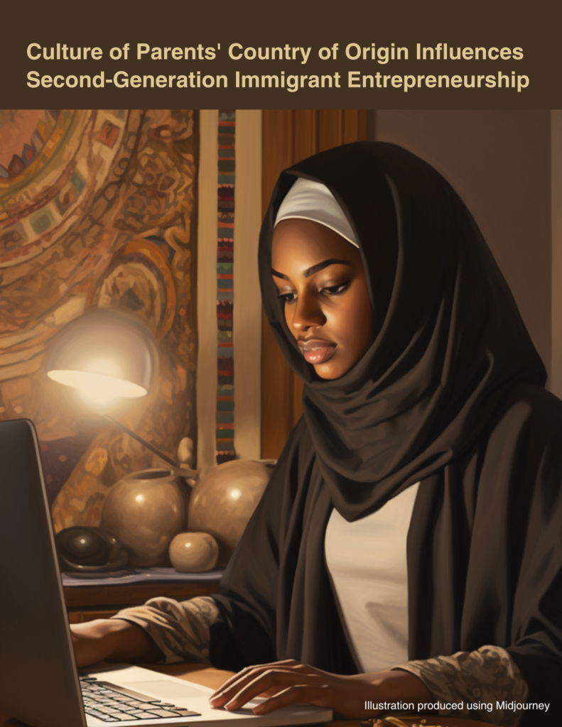 Cover page for Culture of Parents' Country of Origin Influences 
Second-Generation Immigrant Entrepreneurship. 
Illustration produced using Midjourney.