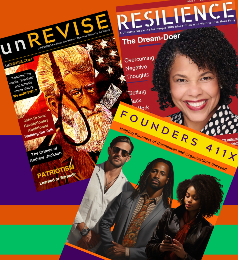 Three EurekaVision magazine covers: unREVISE, RESILIENCE and FOUNDERS 411X.