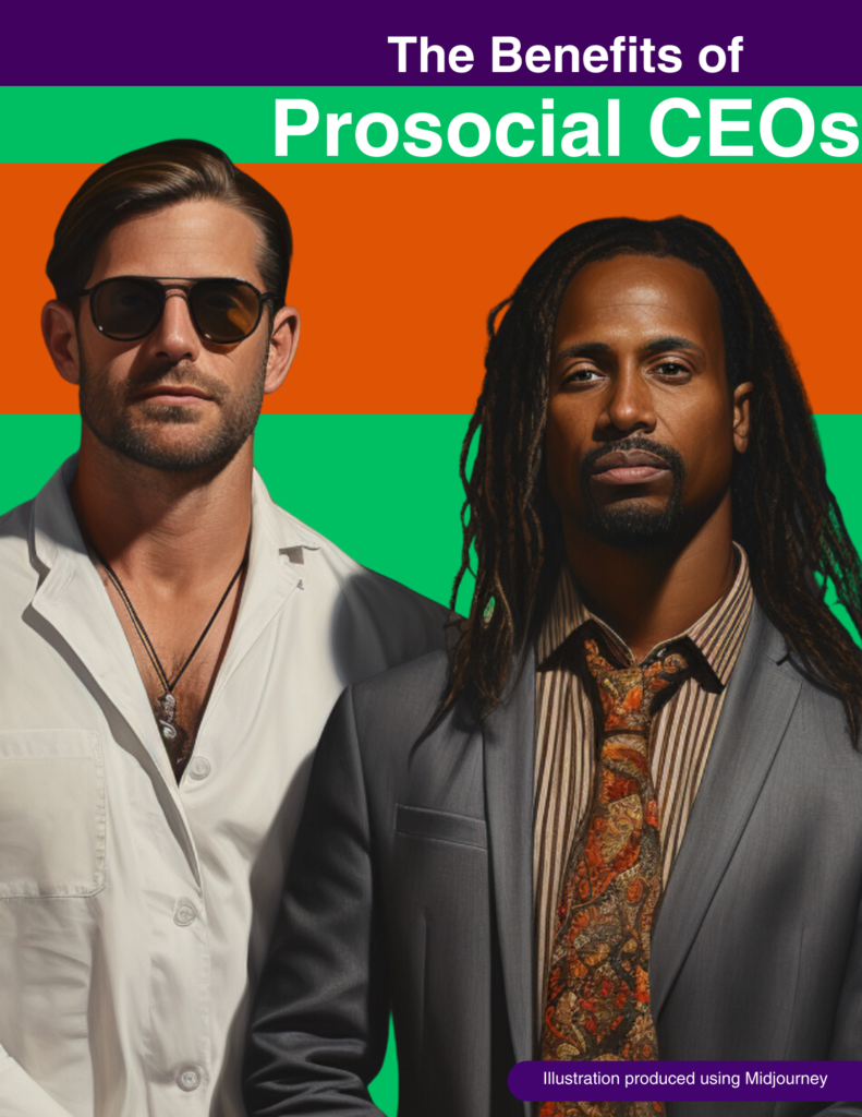 Cover page for The Benefits of Prosocial CEOs. Image produced using Midjourney.