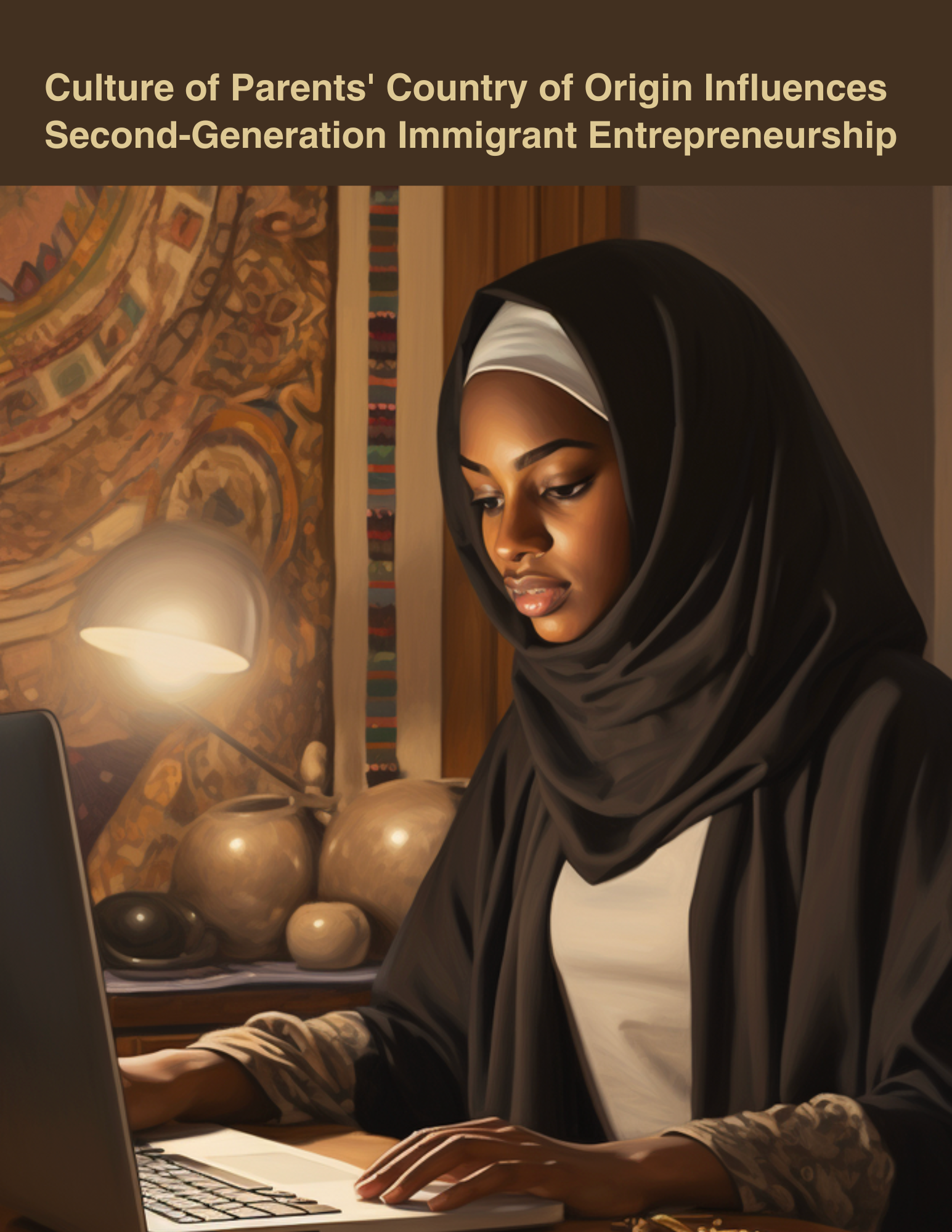 Cover page for Culture of Parents' Country of Origin Influences 
Second-Generation Immigrant Entrepreneurship. 
Illustration produced using Midjourney.