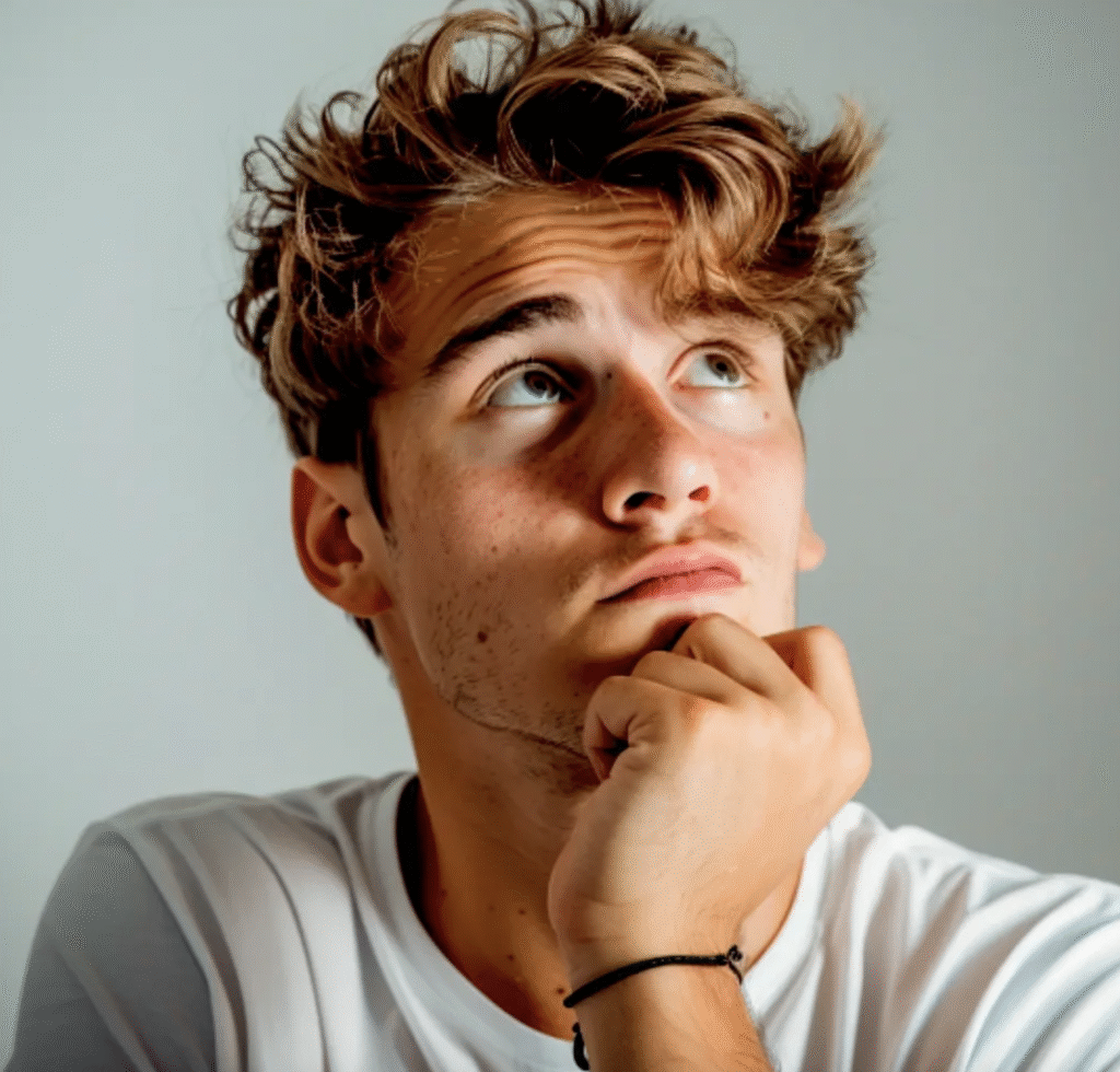 Man who looks like he is trying to make a decision. Image made using Midjourney